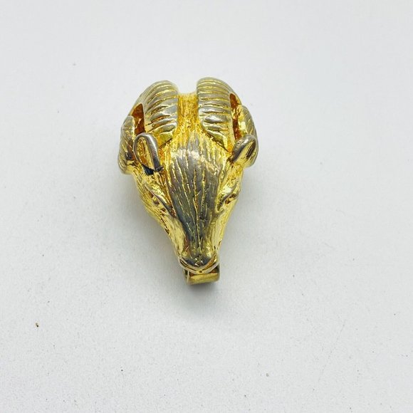 Vintage Mimi Di N Rams Head Belt Buckle Gold Tone Classic Career Cosplay LARP - Picture 2 of 6